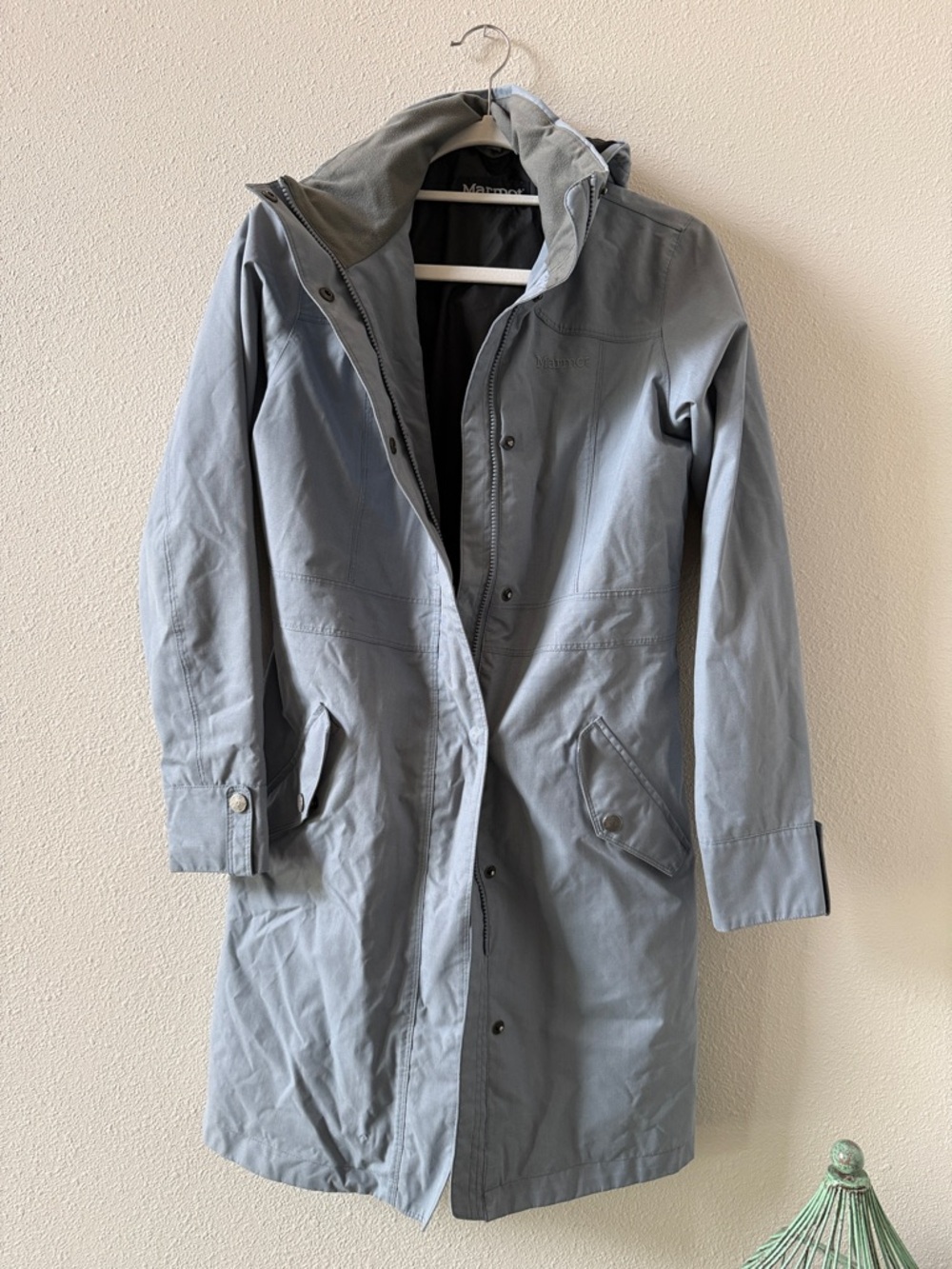 Marmot womens Slate Gray Hooded Trench Rain Coat Jacket